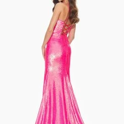 In Stock Mermaid Dresses Ashley Lauren 11024 Sz 10 Neon Blue Sequin Prom Dress With Lace Up Back Pageant Gown