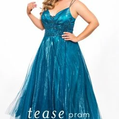In Stock Ballgown Dresses Tease Prom 2046 Size 16 Teal Shimmer Ball Gown Prom Dress Evening Gown