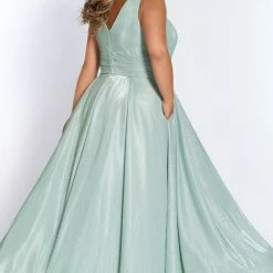 Sydney's Closet SC7324 Metallic Prom Dress A Line V Neckline Plus Sized SC 7324 11 Sydney's Closet SC7324 Metallic Prom Dress A Line V Neckline Plus Sized SC 7324