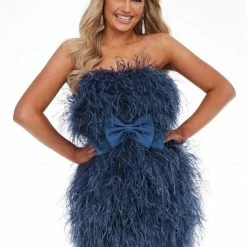 Ashleylauren Ashley Lauren 4467 Hot Pink Cocktail Dress Strapless Full Feathers Bow Waistline