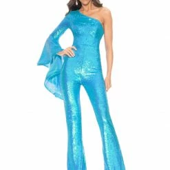 In Stock Ashley Lauren 11047 Size 4 One Long Bell Sleeve Flare Sequin Jumpsuit Pageant Wear Jumpsuits & Rompers 14 In Stock Ashley Lauren 11047 Size 4 One Long Bell Sleeve Flare Sequin Jumpsuit Pageant Wear Jumpsuits & Rompers