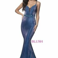 In Stock Blush Prom 11989 Size 0 Peacock Shimmer Mermaid Prom Dress Mermaid Dresses