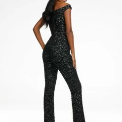 Ashleylauren Ashley Lauren 11175 Off The Shoulder Sequin Jumpsuit Pageant Wear Jumpsuits & Rompers