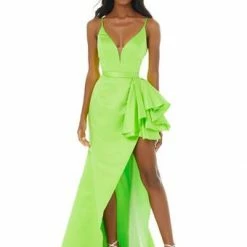 Ashleylauren Ashley Lauren 1581 V Neckline Ruffle Waist Satin Prom Dress 20 Ashleylauren Ashley Lauren 1581 V Neckline Ruffle Waist Satin Prom Dress