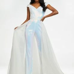 In Stock Ashley Lauren 1739 Size 12 White Long Organza Overskirt Wire Hem Pageant Prom Layer