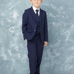 Glass Slipper Formals Boy's 5 Piece SLIM FIT Tuxedo Set - Ink Blue 4016