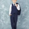 Glass Slipper Formals Two Piece Dresses Boy's 5 Piece SLIM FIT Tuxedo Set - Navy Blue 4016 2 Glass Slipper Formals Two Piece Dresses Boy's 5 Piece SLIM FIT Tuxedo Set - Navy Blue 4016