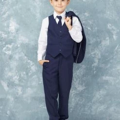Glass Slipper Formals Boy's 5 Piece SLIM FIT Tuxedo Set - Ink Blue 4016 7 Glass Slipper Formals Boy's 5 Piece SLIM FIT Tuxedo Set - Ink Blue 4016