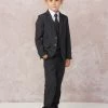 Glass Slipper Formals Two Piece Dresses Boy's 5 Piece SLIM FIT Tuxedo Set - Dark Gray 4016 2 Glass Slipper Formals Two Piece Dresses Boy's 5 Piece SLIM FIT Tuxedo Set - Dark Gray 4016