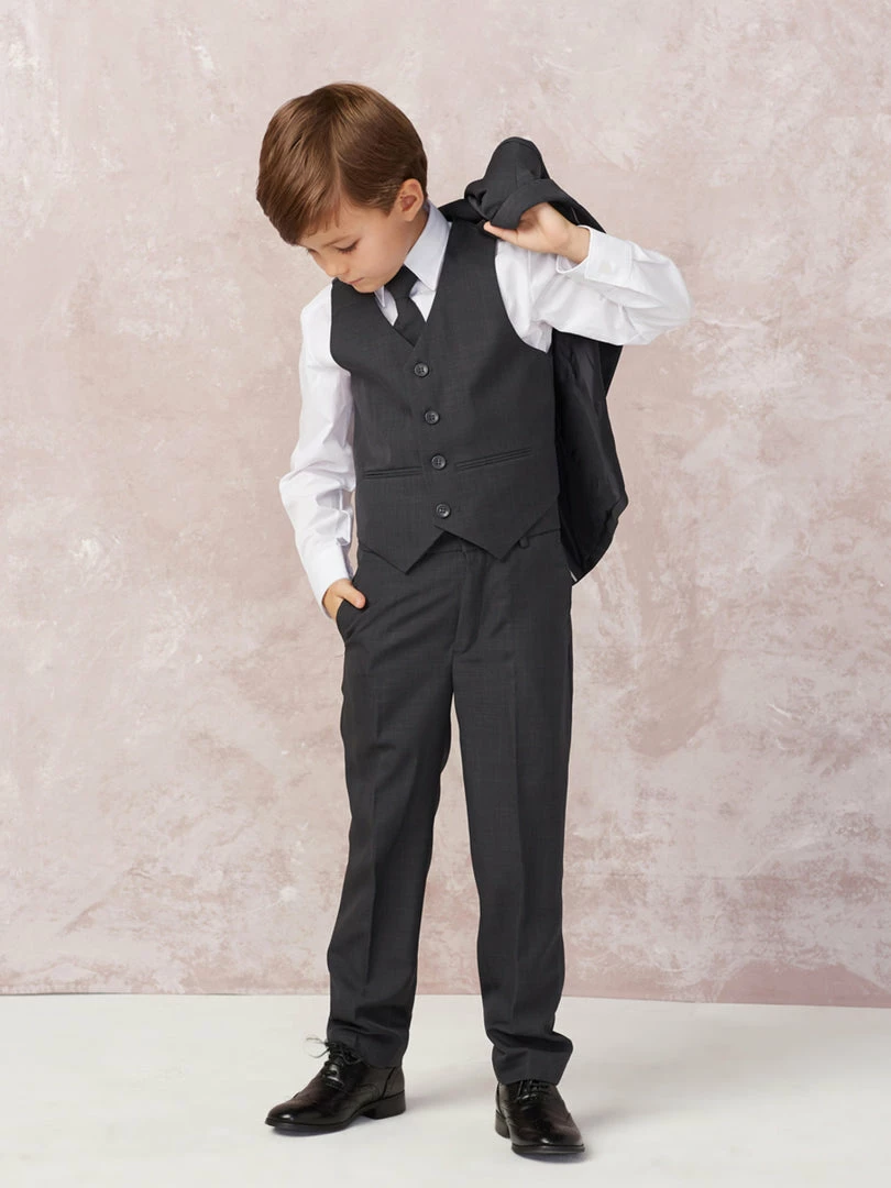 Glass Slipper Formals Boy's 5 Piece SLIM FIT Tuxedo Set - White 4016 7 Glass Slipper Formals Boy's 5 Piece SLIM FIT Tuxedo Set - White 4016