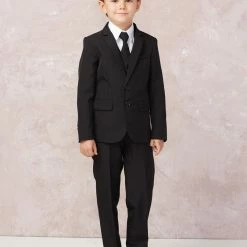 Glass Slipper Formals Boy's 5 Piece SLIM FIT Tuxedo Set - Black 4016 Two Piece Dresses