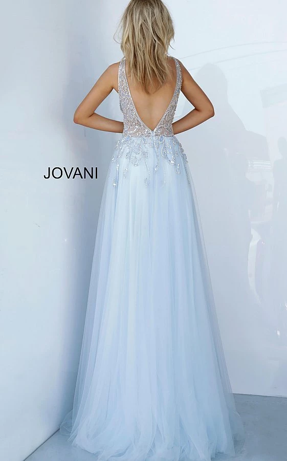 Jovani 4019 Sheer Embellished Ballgown Prom Dress Slit Plunging Neckline V Back Ballgown Dresses 4 Jovani 4019 Sheer Embellished Ballgown Prom Dress Slit Plunging Neckline V Back Ballgown Dresses