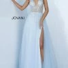 Jovani 4019 Sheer Embellished Ballgown Prom Dress Slit Plunging Neckline V Back Ballgown Dresses