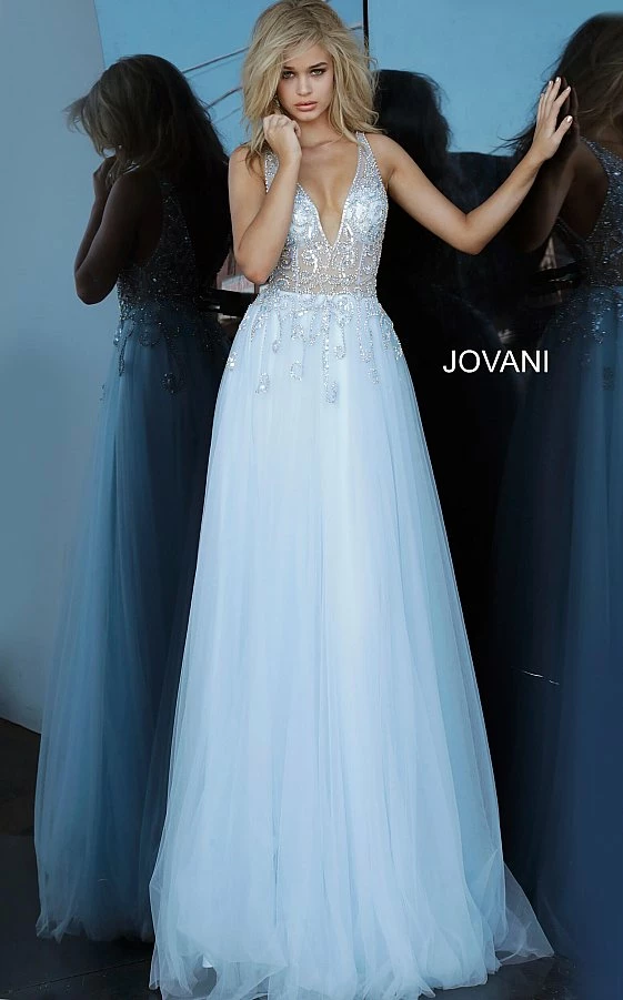 Jovani 4019 Sheer Embellished Ballgown Prom Dress Slit Plunging Neckline V Back Ballgown Dresses 5 Jovani 4019 Sheer Embellished Ballgown Prom Dress Slit Plunging Neckline V Back Ballgown Dresses