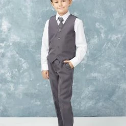 Glass Slipper Formals Boy's 5 Piece SLIM FIT Tuxedo Set - Charcoal 4020 Two Piece Dresses