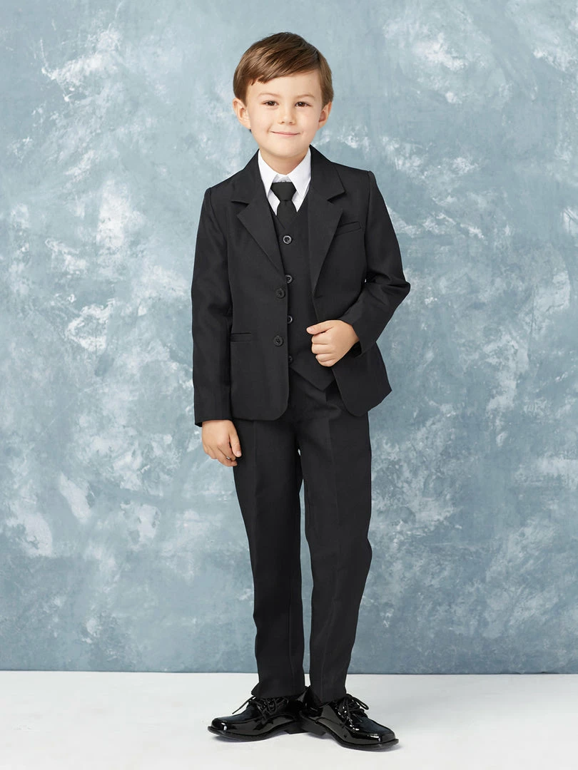 Glass Slipper Formals Boy's 5 Piece SLIM FIT Tuxedo Set - Black 4020 Two Piece Dresses 3 Glass Slipper Formals Boy's 5 Piece SLIM FIT Tuxedo Set - Black 4020 Two Piece Dresses