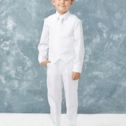Glass Slipper Formals Boy's 5 Piece SLIM FIT Tuxedo Set - White 4020 Two Piece Dresses 5 Glass Slipper Formals Boy's 5 Piece SLIM FIT Tuxedo Set - White 4020 Two Piece Dresses