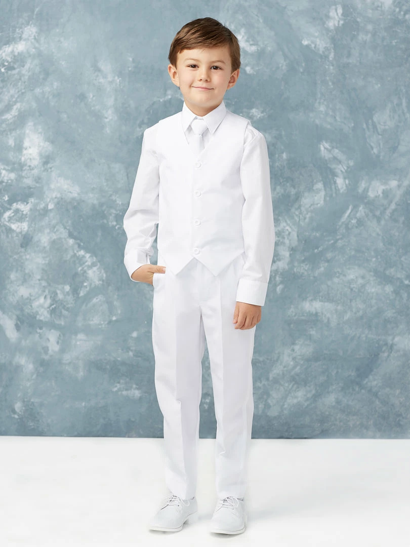 Glass Slipper Formals Boy's 5 Piece SLIM FIT Tuxedo Set - White 4020 Two Piece Dresses 4 Glass Slipper Formals Boy's 5 Piece SLIM FIT Tuxedo Set - White 4020 Two Piece Dresses