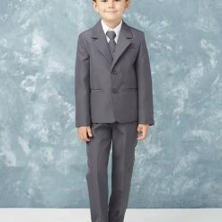 Glass Slipper Formals Boy's 5 Piece SLIM FIT Tuxedo Set - Charcoal 4020 Two Piece Dresses