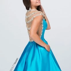 In Stock Ashley Lauren 4027 Short Fit & Flare Cocktail Dress Sheer Embellished Back Gown