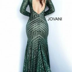 Discontinued Long Sleeve Dresses Jovani 4060 Sequin Embellished Long Sleeve Mermaid Prom Dress Evening Gown
