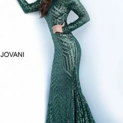 Discontinued Long Sleeve Dresses Jovani 4060 Sequin Embellished Long Sleeve Mermaid Prom Dress Evening Gown