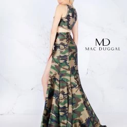 In Stock Mac Duggal 40814 Size 12 Two Piece Camo Prom Dress Formal Gown Slit High Neckline Mermaid Dresses