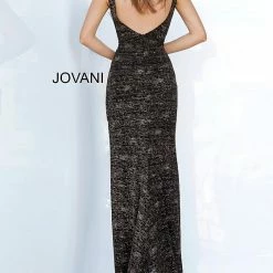 Jovani 4085 Plunging Neckline Bodycon Prom Dress With Wide Slit