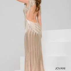 Fringe & Tassels Jovani Nude And Silver Beaded Open Back Dress 40900