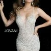 Jovani 60928 Nude Beaded Cocktail Dress Crisscross Back Short Dress 40928