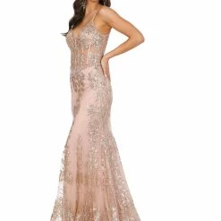 Dancing Queen DQ 4118 Long Sheer Sequin Mermaid Prom Dress Pageant Gown V Neck Crystal Belt