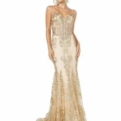 In Stock Mermaid Dresses DQ 4118 Size 10 Rose Gold Long Sheer Sequin Mermaid Prom Dress Pageant Gown V Neck Crystal Belt
