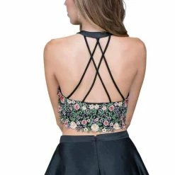 In Stock Nina Canacci 4166 Two Piece Floral Applique Halter Prom Dress Ballgown Flower