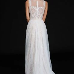 Discontinued Nina Canacci 4191 Embroidered Long Wedding Dress Sheer Over Skirt Mermaid