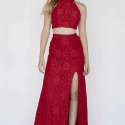 In Stock Jolene 18091 Size 8 Red Lace Two Piece Prom Dress Formal Evening Gown Backless Backless Dresses