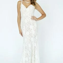 In Stock Jolene 19091 Size 12 Long Lace Embellished Wedding Dress Destination V Neck