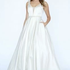 In Stock Jolene 19073 Size 20 Long Iridescent Shimmer Prom Dress Ballgown Pockets V Neck