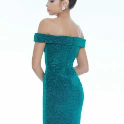 In Stock Ashley Lauren 4240 Size 6 Emerald Cocktail Dress Off The Shoulder Fitted Glitter Short Dress
