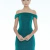In Stock Ashley Lauren 4240 Size 6 Emerald Cocktail Dress Off The Shoulder Fitted Glitter Short Dress