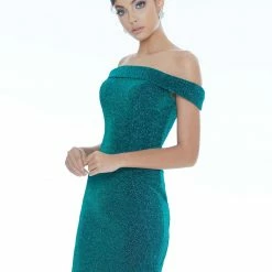 In Stock Ashley Lauren 4240 Size 6 Emerald Cocktail Dress Off The Shoulder Fitted Glitter Short Dress