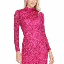 Ashleylauren Ashley Lauren 4252 Jade Cocktail Dress Long Sleeve Short Sequin Fitted Homecoming Dress Backless Dresses