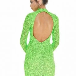 In Stock Ashley Lauren 4252 Size 2, 12 Jade Cocktail Dress Long Sleeve Short Sequin Fitted Homecoming Dress Backless Dresses