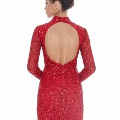 Ashleylauren Ashley Lauren 4252 Jade Cocktail Dress Long Sleeve Short Sequin Fitted Homecoming Dress Backless Dresses