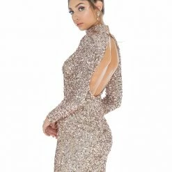 Ashleylauren Ashley Lauren 4252 Jade Cocktail Dress Long Sleeve Short Sequin Fitted Homecoming Dress Backless Dresses