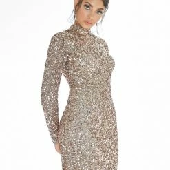 In Stock Backless Dresses Ashley Lauren 4252 Size 4 Bright Pink Cocktail Dress Long Sleeve Short Sequin Fitted Homecoming Dress