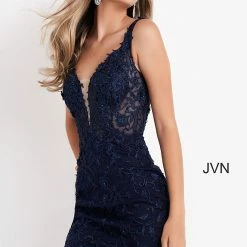 JVN By Jovani Jovani JVN4270 Short Fitted Sheer Lace Cocktail Dress Formal Sexy Evening Gown