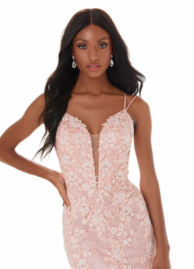 Ashleylauren Ashley Lauren 4371 Blush Cocktail Dress Short Fitted Lace Plunging Neckline 12 Ashleylauren Ashley Lauren 4371 Blush Cocktail Dress Short Fitted Lace Plunging Neckline
