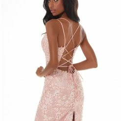 Ashleylauren Ashley Lauren 4371 Blush Cocktail Dress Short Fitted Lace Plunging Neckline 19 Ashleylauren Ashley Lauren 4371 Blush Cocktail Dress Short Fitted Lace Plunging Neckline