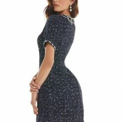 Ashleylauren Ashley Lauren 4380 Tweed Cocktail Beaded Details Short Cocktail Dress Pageant Wear