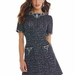 Ashleylauren Ashley Lauren 4380 Tweed Cocktail Beaded Details Short Cocktail Dress Pageant Wear